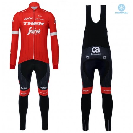 Tenue Cycliste Manches Longues et Collant à Bretelles 2018 Trek-Segafredo Hiver Thermal Fleece N001